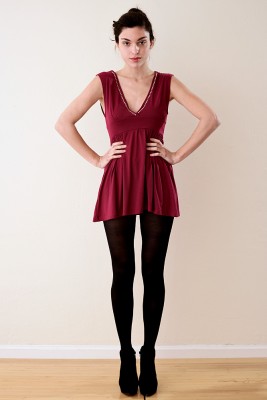 Burgundy V Neck Rhinestone Mini Dress Top S