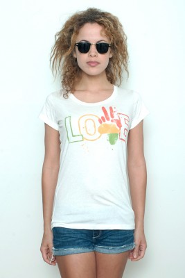 Junk Food T shirt 50/50 Peace Love Paint Splatter on White XL (17" width)
